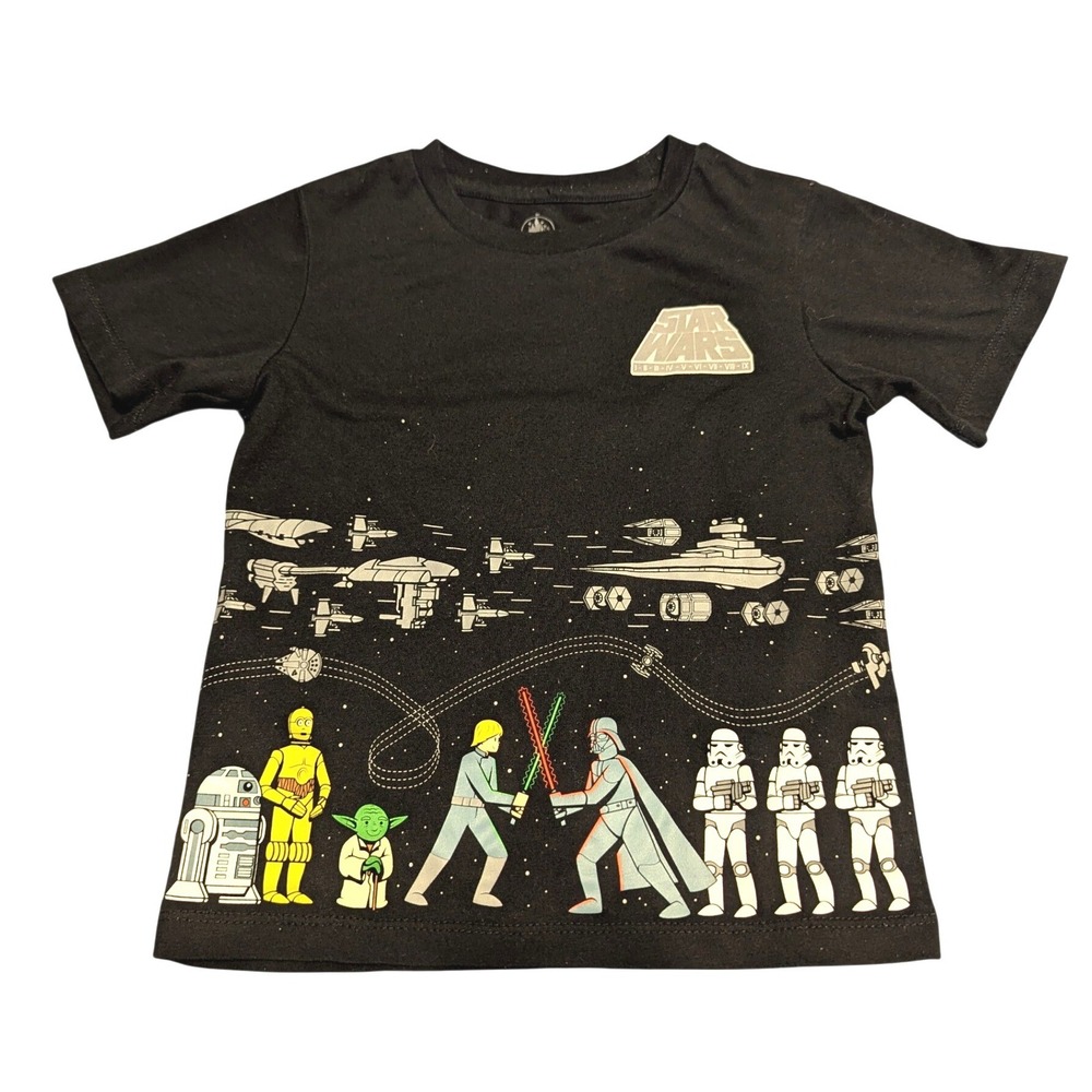 Disney Star Wars Kids Shirt Black Graphic Tee Luke Vader‎ Stormtrooper Size 4 XS